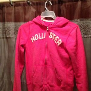 Hollister pink hooded sweatshirt zip