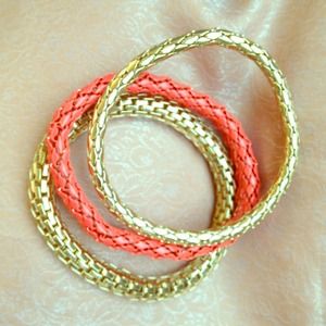 Gold & Coral Stretch Bracelets (set of 3)