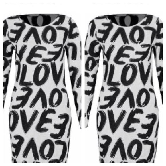 Black and white love bodycon dress - Picture 1 of 1