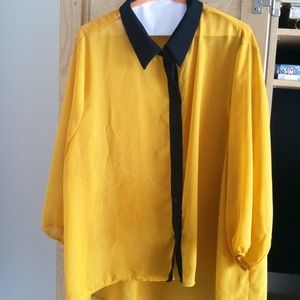 Yellow & Black Sheer High Low Shirt