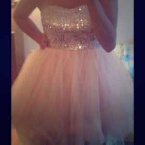 Pink Sequin Puffy Homecoming Dress