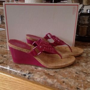 Fuchsia "Coach" Wedge Sandals