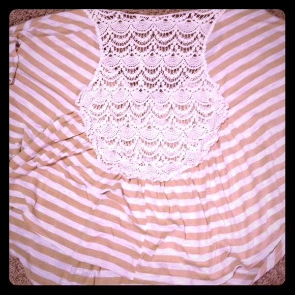 Neutral colored lace back top