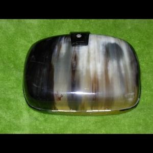 UNIQUE! 1980s Vintage Boutique Convertible HORN Clutch w/Strap Hard Exterior