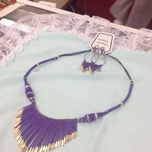 Purple with gold accent necklace and earrings