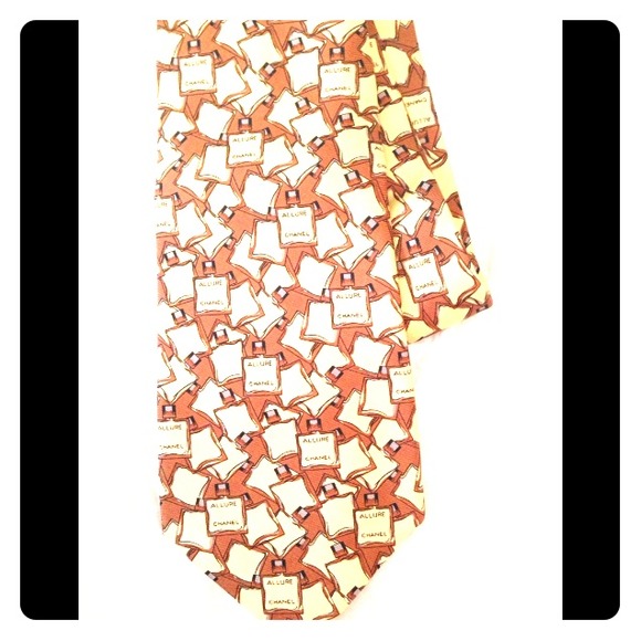 Auth rare CHANEL neck tie perfume bottle print
