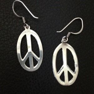 Vintage, sterling silver, peace symbol earrings.