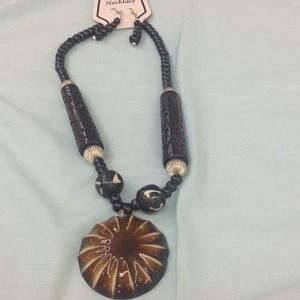 Ethnic ebony wood and ceramic shell necklace set