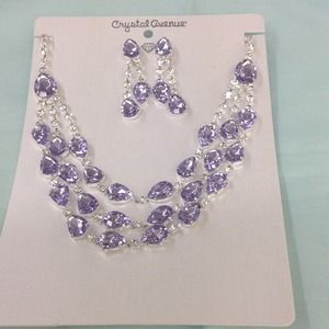 Crystal necklace and earrings lilac and clear sold