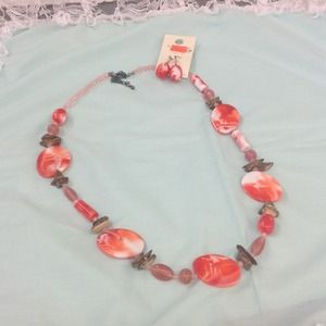 Orange/red stone necklace and earring set