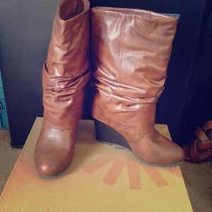 Brown wedge boots