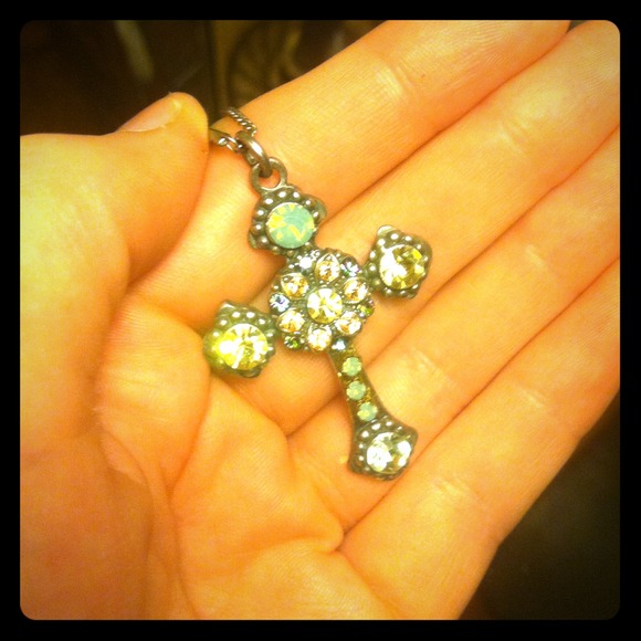 vintage sterling silver gem cross necklace