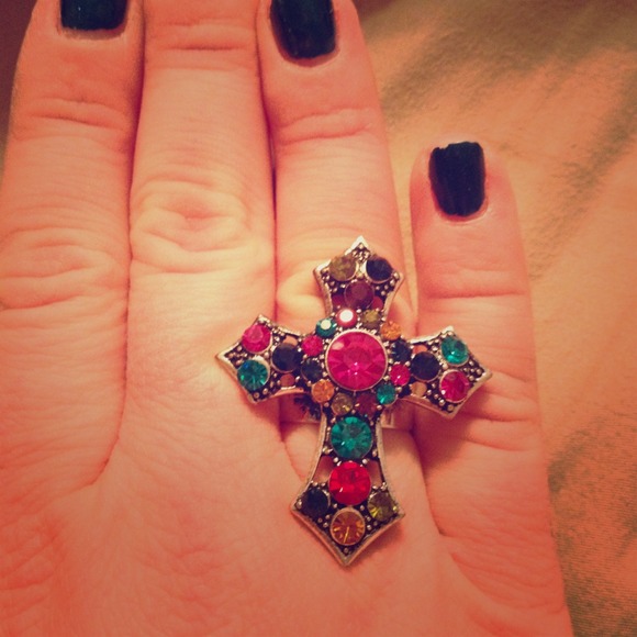 Blingy colorful cross ring
