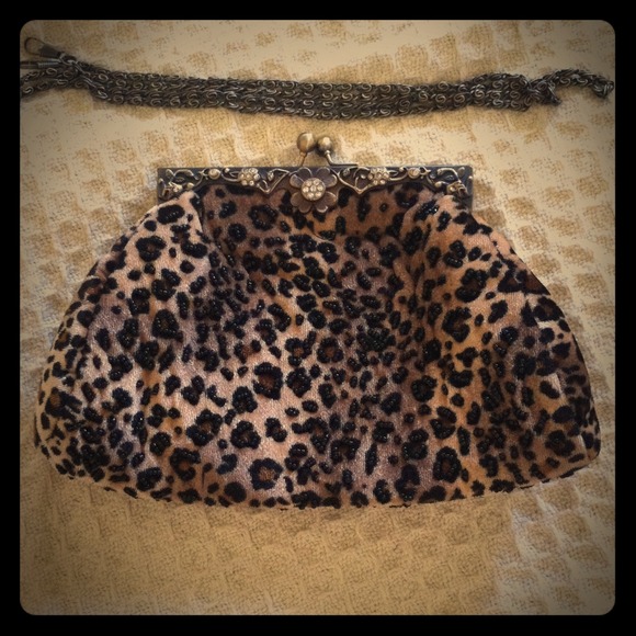 Cheetah print clutch- Hand beaded