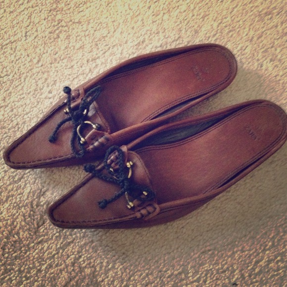 Traded!!!Zara brown leather open flats