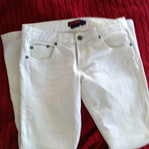 Bcbg skinny/straight leg white jeans- hemmed!