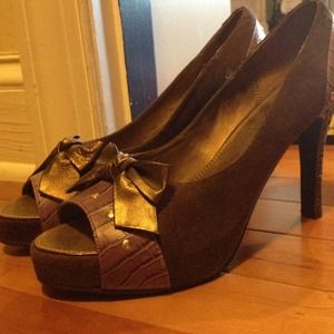 Purple Velvet Peeptoe Heels with Bow