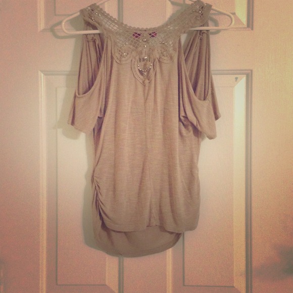 Tan peekaboo shoulder  top