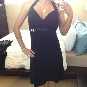 Formal Halter top black dress with small train