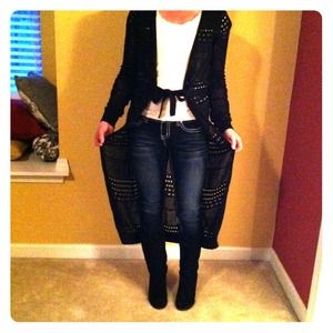 Black Crotched Sweater Duster