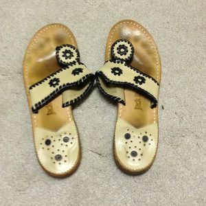 Tan and black Jack Rogers sandals