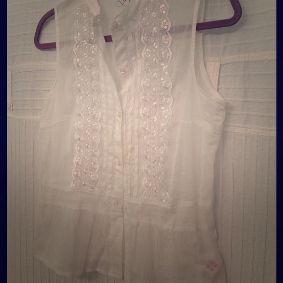 Sheer White Lace Button Up/Down Top