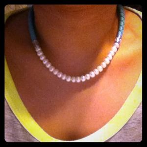 REAL PEARL CHOKER NECKLACE WITH TURQUOISE ACCENTS