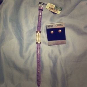 LILAC REAL PEARL WRIST BRACELET FAUX PEARL EARRING