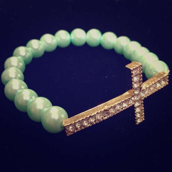 Mint green cross bracelet