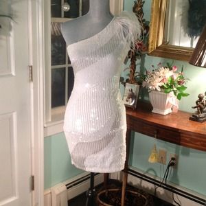 Bebe white sequin party dress