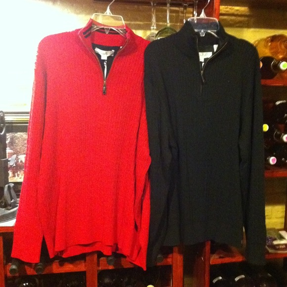 One large black and large Red sweater with zipper