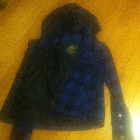 Blue and Black plaid jacket. Like new! - Picture 1 of 2