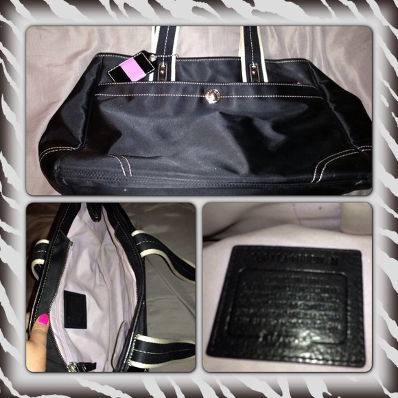 Black and white Coach Hamptons tote