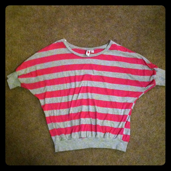 Grey and pink striped top