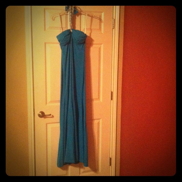 Teal Blue Halter Evening Gown