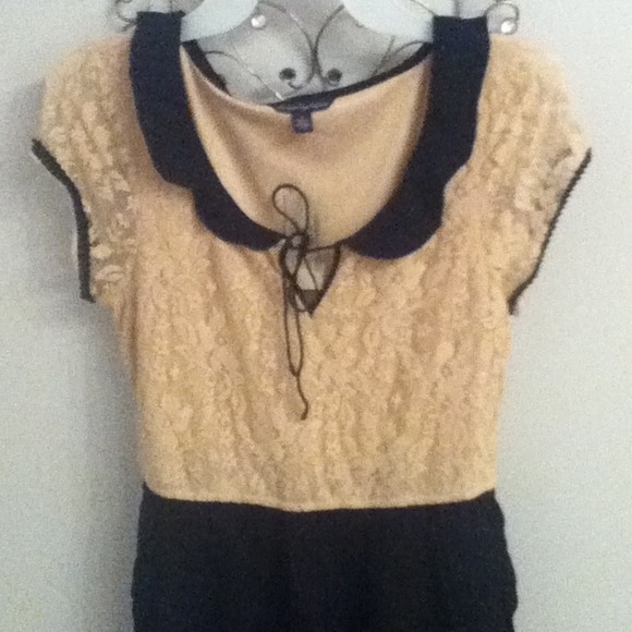 Lace Cream and black Peter pan collar dress