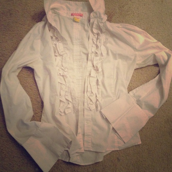 Super cute ruffle white dress shirt women