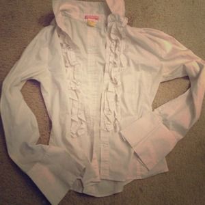 Super cute ruffle white dress shirt women