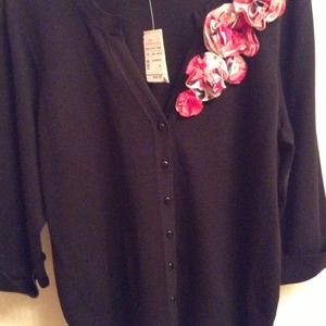 Christopher & Banks new Black Soft Sweater/flowers