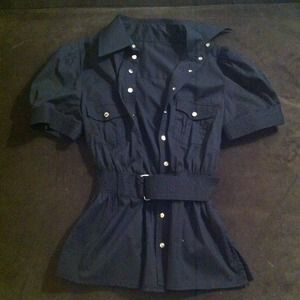 Black Bebe button up top with attached belt