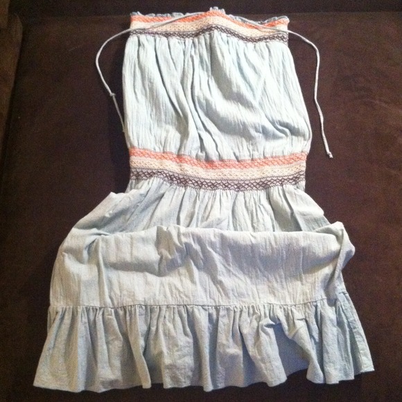Light blue cotton strapless summer dress