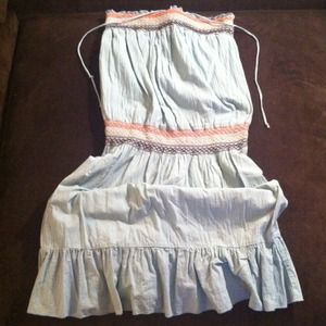 Light blue cotton strapless summer dress