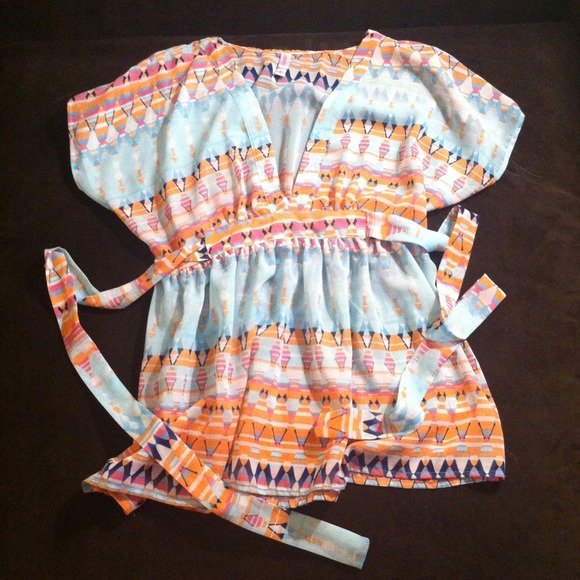 Colorful sheer wrap dress top