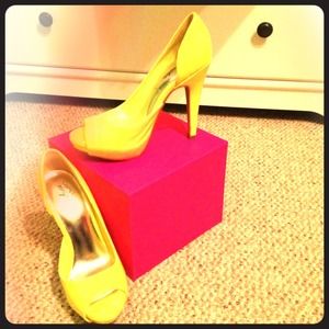 Neon Yellow Peep Toe Pumps