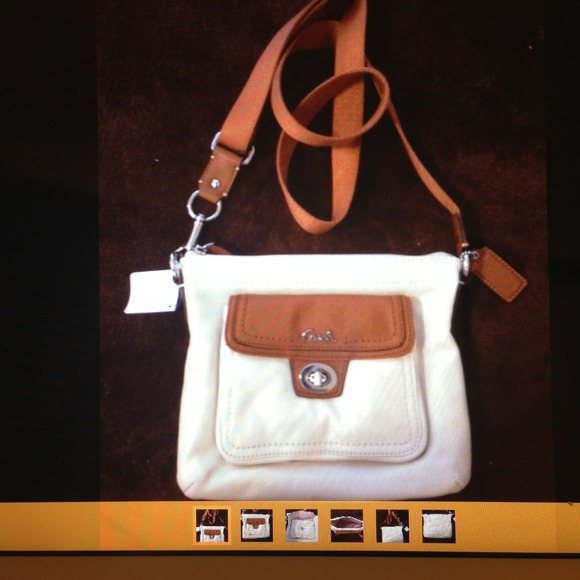 $$$ SOLD $$$ COACH BEIGE LEATHER POCKET HANDBAG