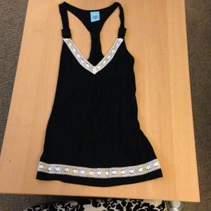 Black racer back embroidered tank