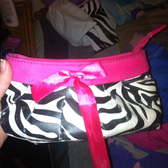 Pink and zebra make up bag