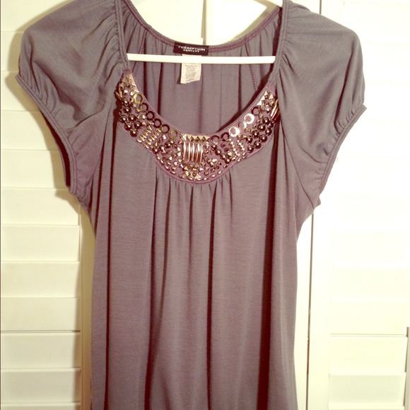 Size Large, gray top with silver beaded studding