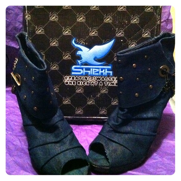 Shiekhshoes blue denim booties