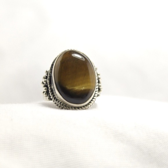 Genuine Tiger Eye Silver Ring - Picture 3 of 4